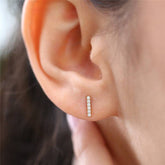 Pair of 925 Sterling Silver Gold PVD Diamond Bar Dainty Minimal Stud Earrings